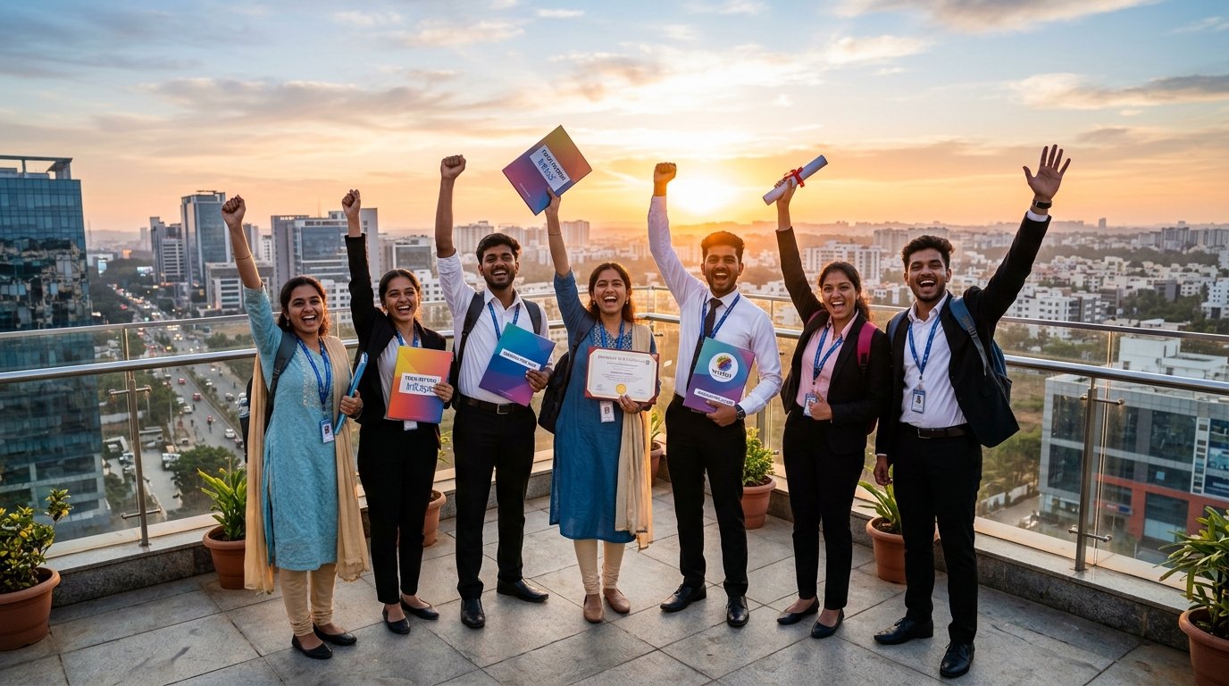 TechnoBizz successful graduates celebrating career takeoff