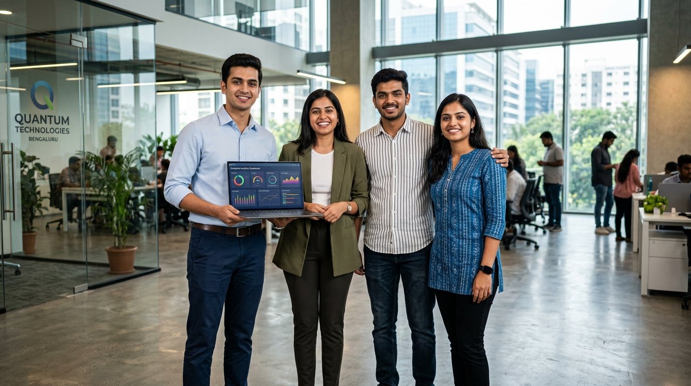 Young Indian technology professionals working on enterprise analytics and shopfloor technology at TechnoBizz